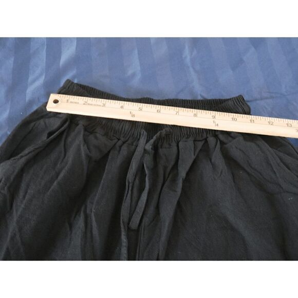 IZURIA | Black Geometric-Embroidered Drawstring Wide-Leg Linen-Blend Pants S - Picture 5 of 9